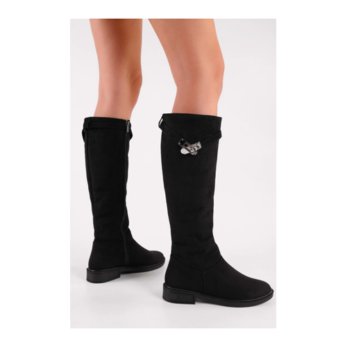 Bild von Shoeberry Stiefel „titan“ Aus Schwarzem Wildleder Mit Flachem Absatz