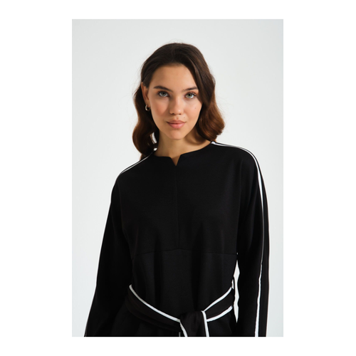 Bild von Mizalle Schwarzes Kleid Mit Paspelierung Und Gürtel für Damen - S