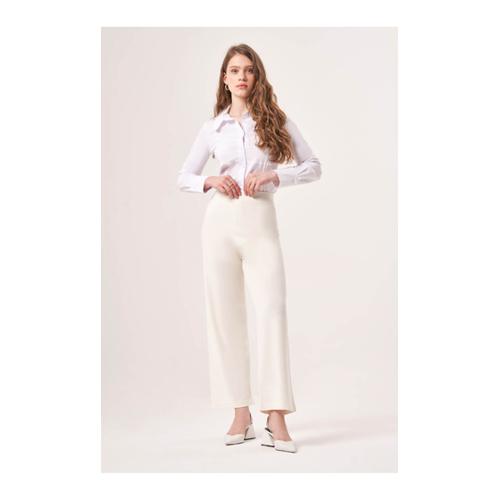 Bild von Mizalle Basic-Strickhose in Ecru mit Elastischem Bund für Damen - S