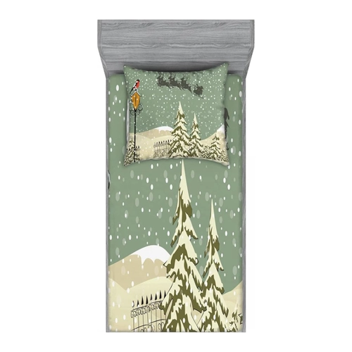 Bild von ABAKUHAUS Weihnachten Buntes Spannbetttuch- und Kissenbezug-Set - Weihnachtsmann-Ren