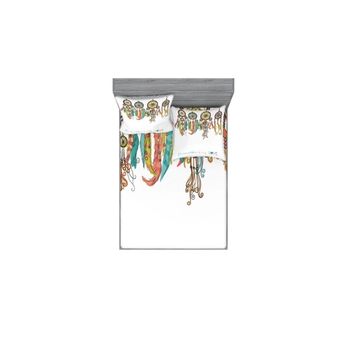 Bild von ABAKUHAUS Primitive Buntes Spannbetttuch- und Kissenbezug-Set, Boho Dreamcatchers