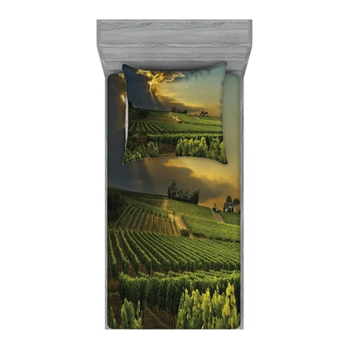 Bild von Abakuhaus Bettwäsche bedrucktes 3-teiliges Bettwäscheset, Microfaser, Weingut Frankreich Sunset Vineyard