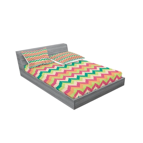 Bild von ABAKUHAUS Winkel Buntes Spannbetttuch- und Kissenbezug-Set, Sixties Funky Strokes