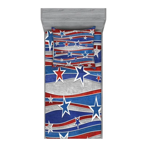 Bild von ABAKUHAUS Rustikal Buntes Spannbetttuch- und Kissenbezug-Set, Abstract USA Flag