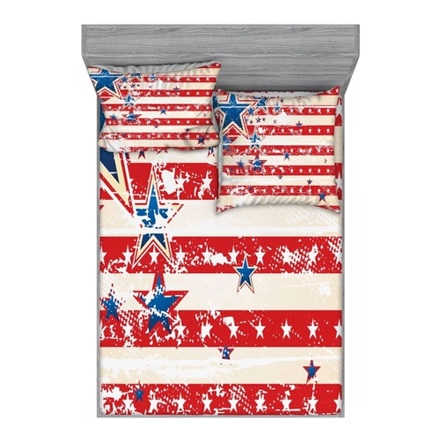 Bild von ABAKUHAUS Amerikanische Flagge Buntes Spannbetttuch- und Kissenbezug-Set, 180 x 200 cm