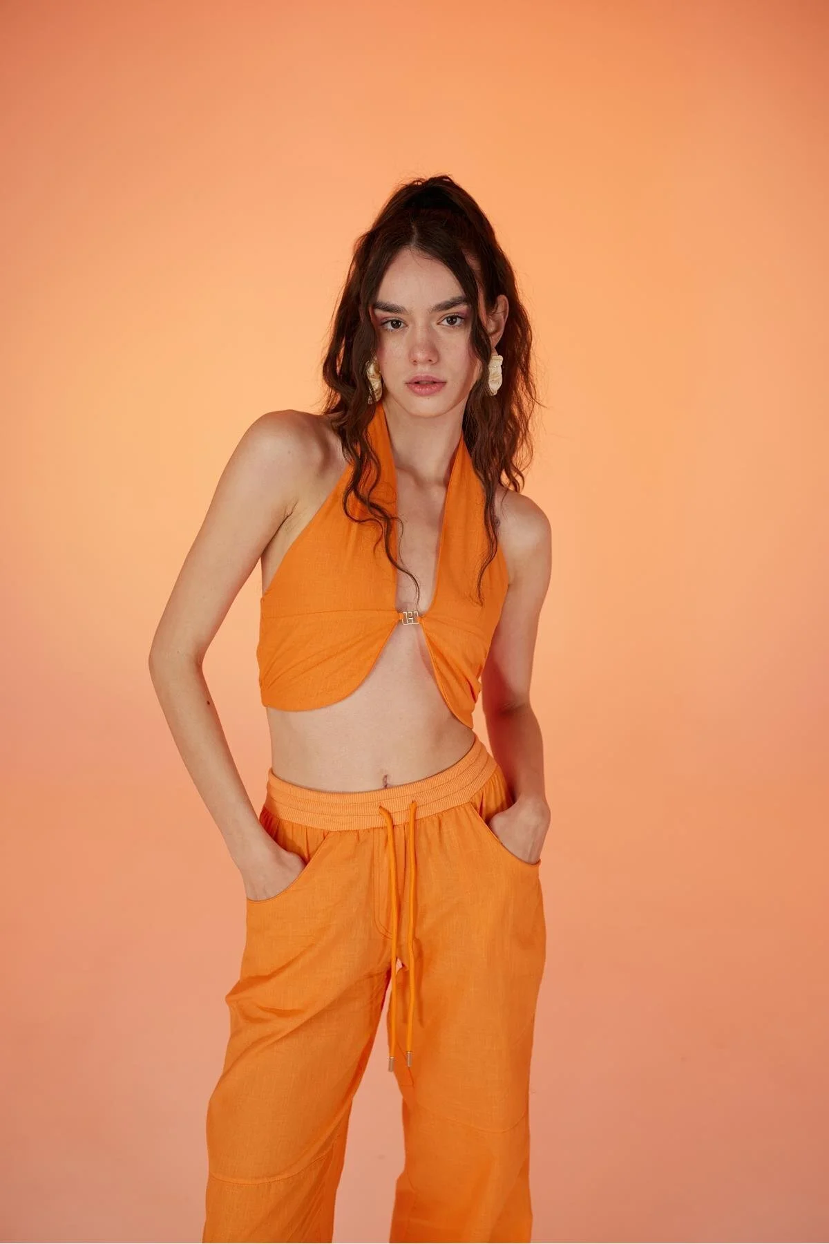 Bild von HOLLY LOLLY Koton Fabric H Accessoire Rise Bluse Orange für Damen - XS