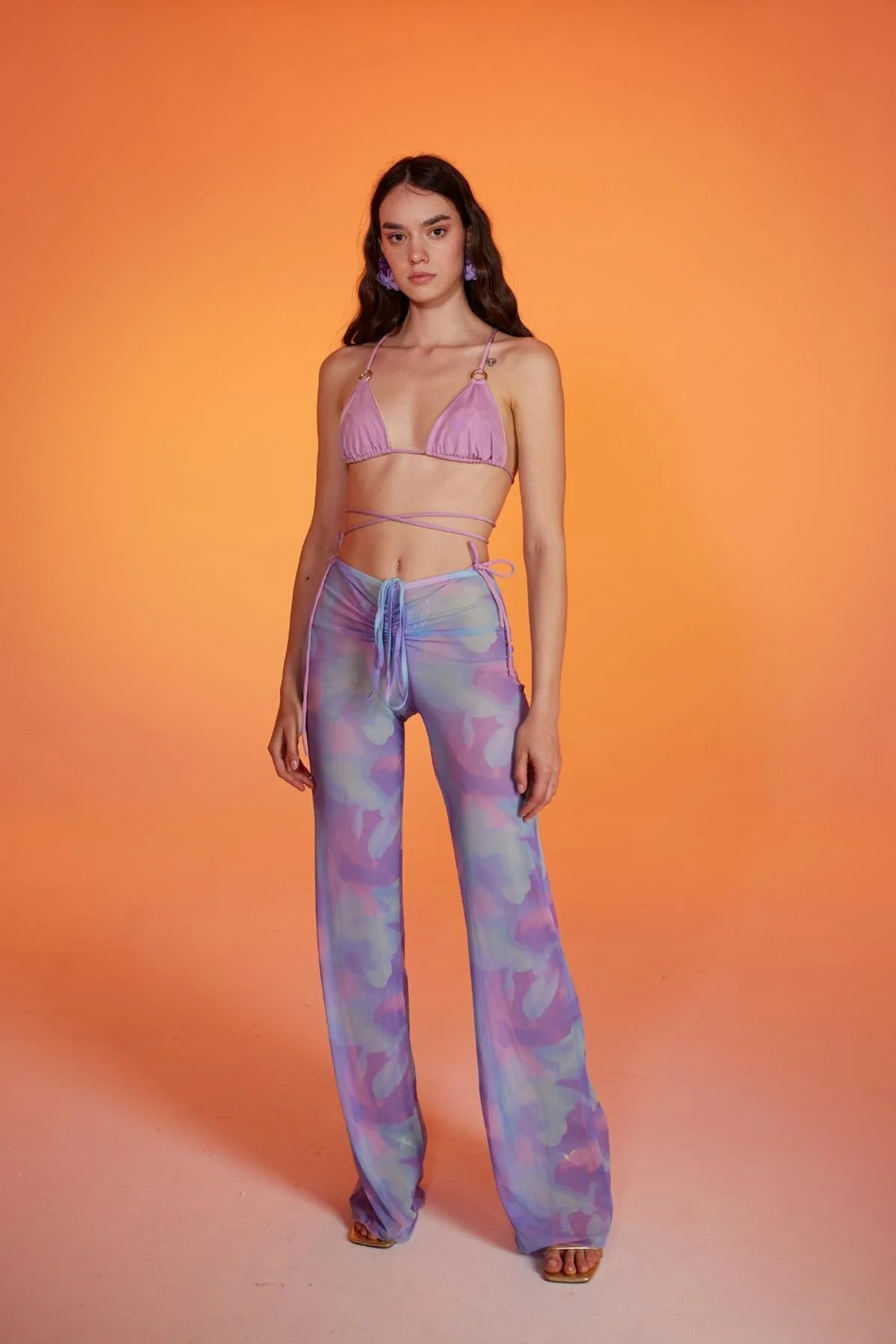 Bild von HOLLY LOLLY Taillenseil-detaillierte Tüll-pareo-hose Mit Raffung Flieder für Damen - S
