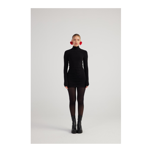 Bild von Schwarzes Mini-Tami-Kleid mit Rollkragen und Kordelzug für Damen
