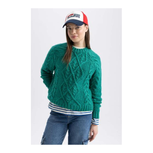Bild von DeFacto Grüner Pullover Mit Rundhalsausschnitt für Damen