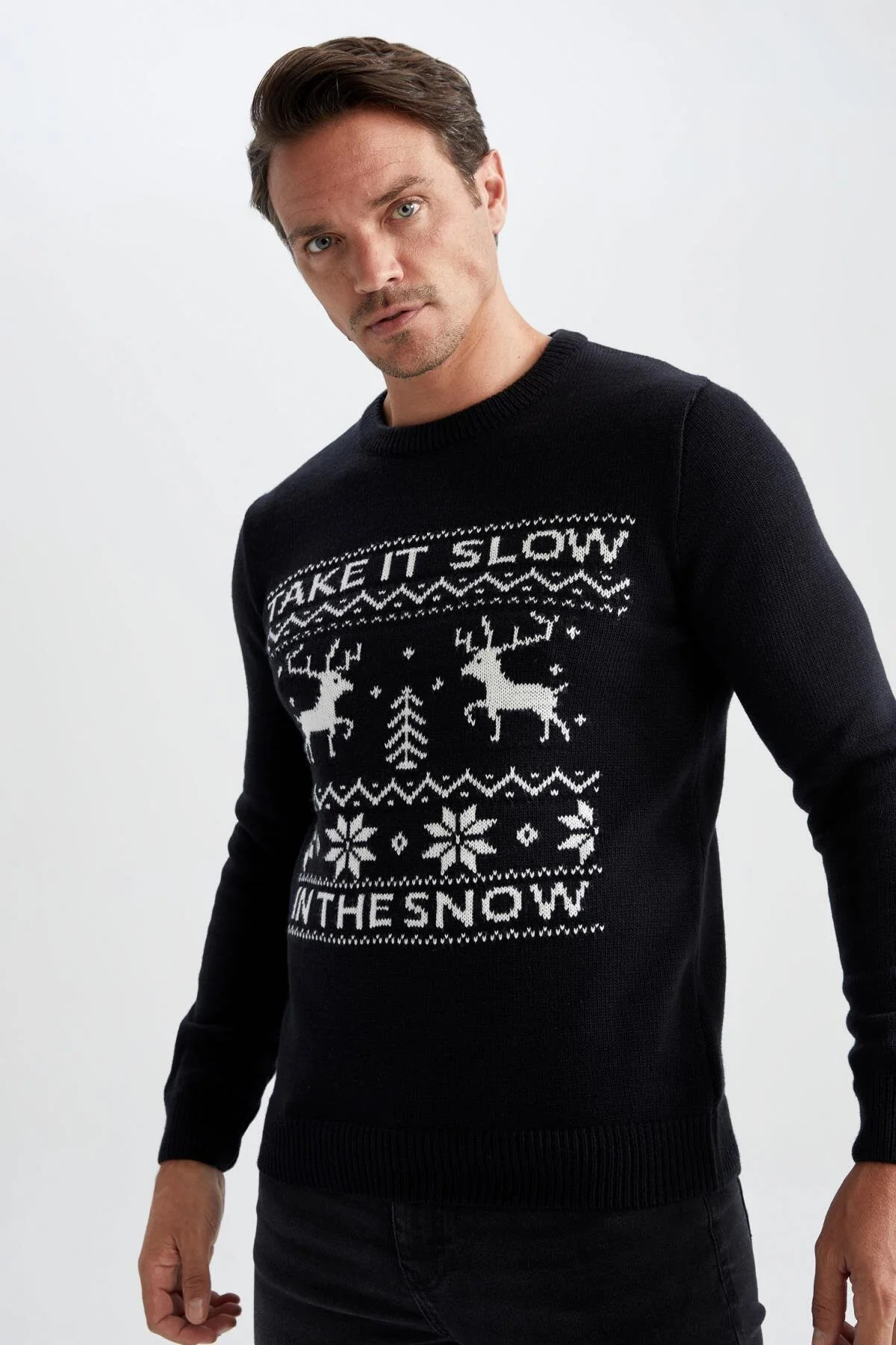 Bild von DeFacto Pullover Mit Normaler Passform Und Rundhalsausschnitt Im Neujahrsthema für Herren - M
