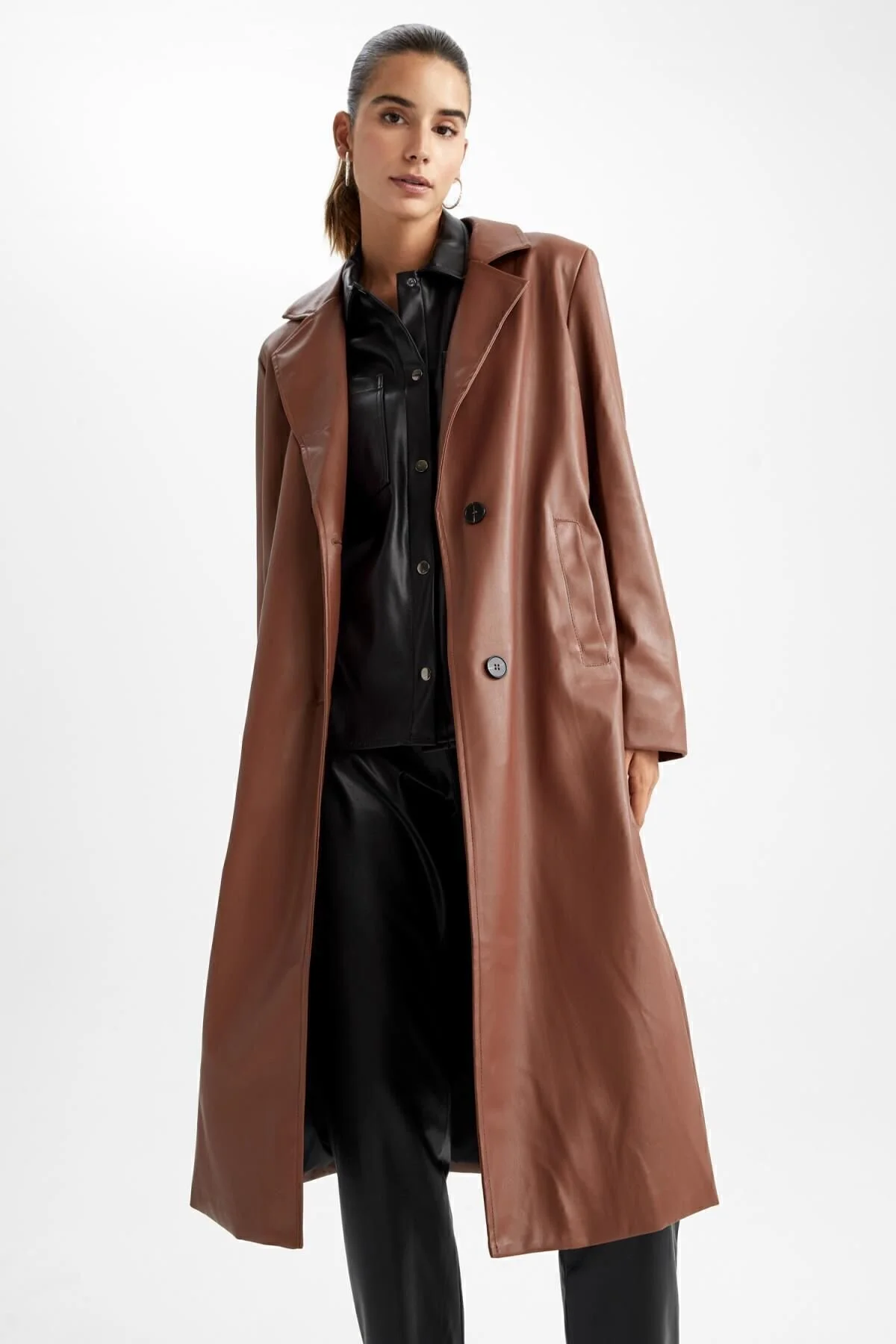 Bild von DeFacto Wasserabweisender Trenchcoat Aus Kunstleder Y7179az23sp für Damen - XS