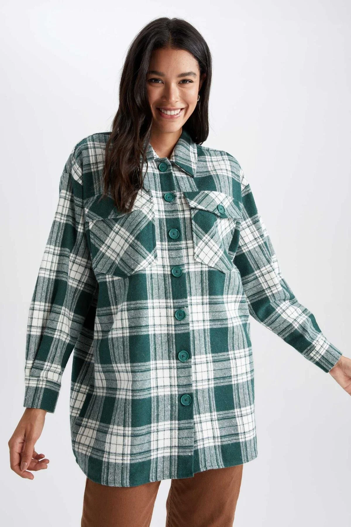 Bild von DeFacto Relax Fit Karierte Flanell-tunika Mit Langen Ärmeln Z1987az22au für Damen - L