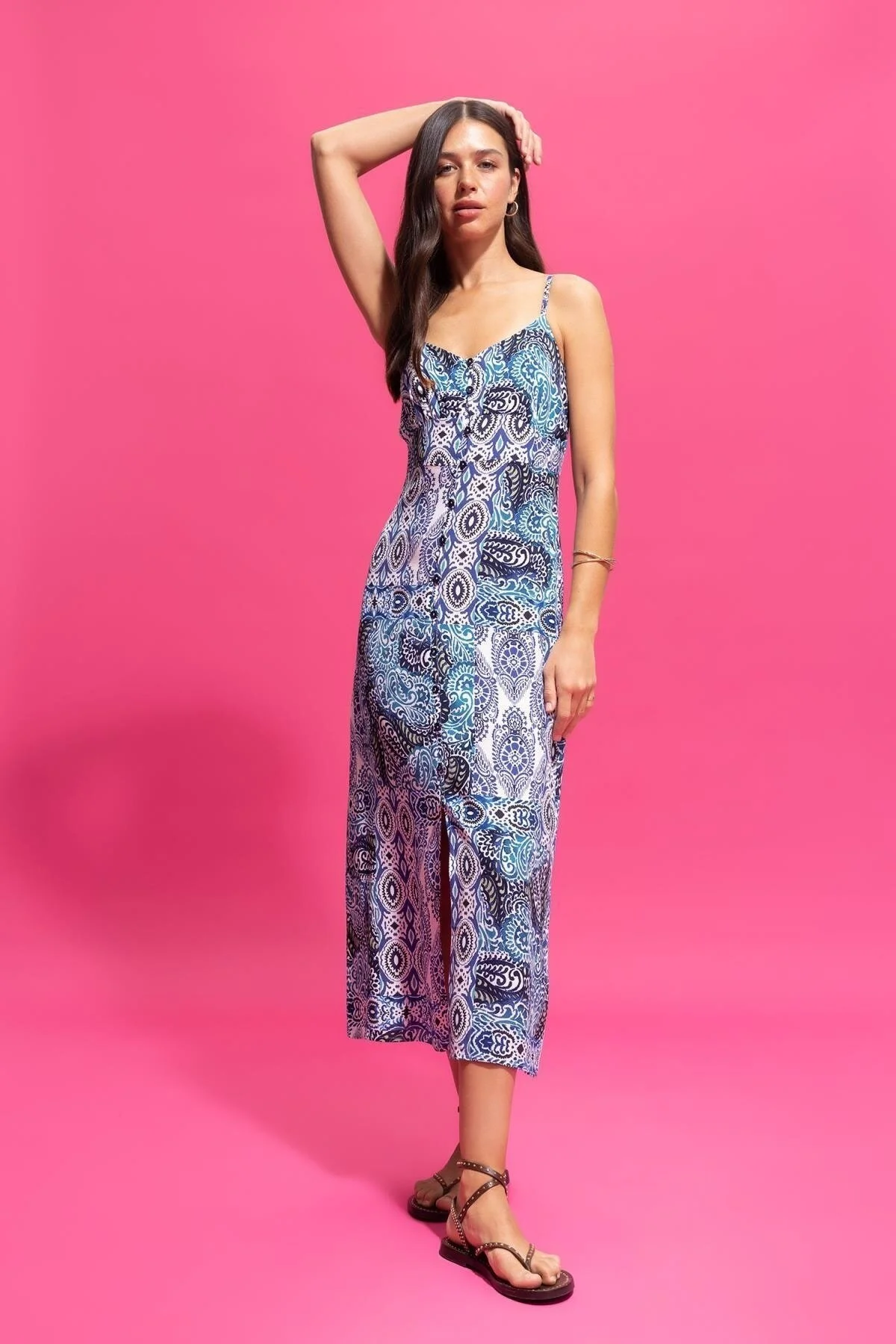 Bild von DeFacto Marokkanisches Midi-trägerkleid Mit Herzkragen Und Ethnischem Muster A9178ax23hs für Damen - 36