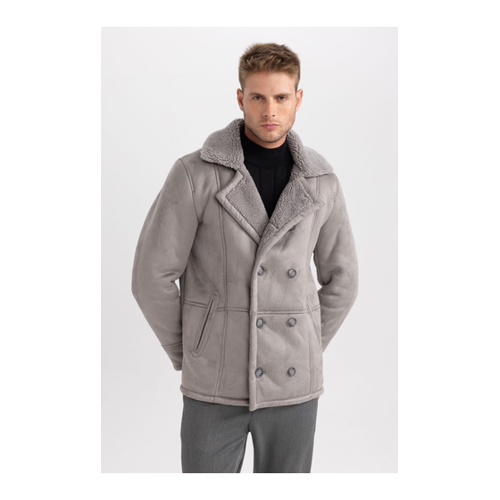 Bild von DeFacto Slim-fit-Jackenkragen mit Plüschfutter und Wildledermantel für Herren - S