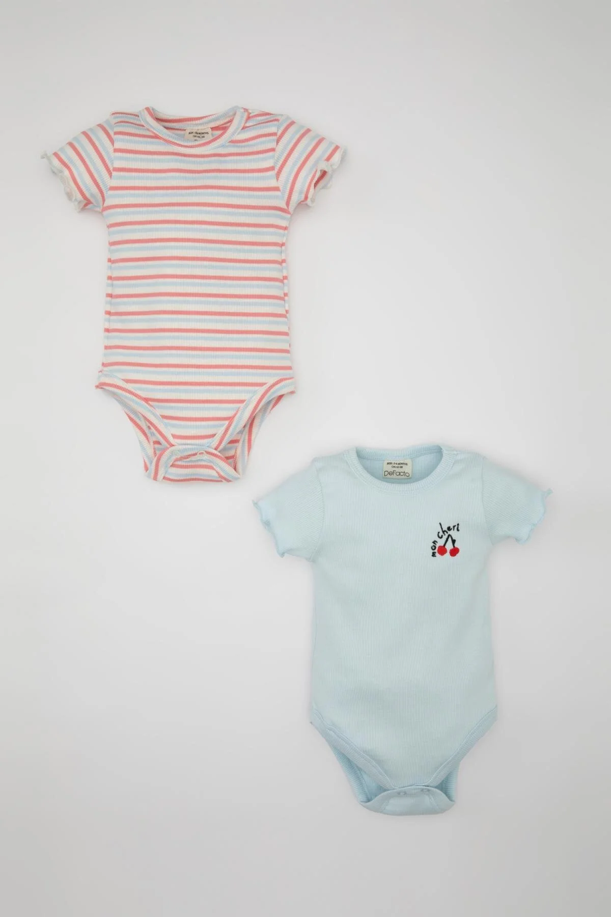 Bild von DeFacto Baby Mädchen Neugeborenes Rundhalsausschnitt Gestreiftes Geripptes Camisole 2-teilig Kurzarm Druckknopf Body für Damen - 6–9 Monate