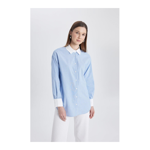 Bild von DeFacto Langärmliges Tunikahemd Aus Popeline Mit Streifen Und Relaxed Fit - für Damen - XL