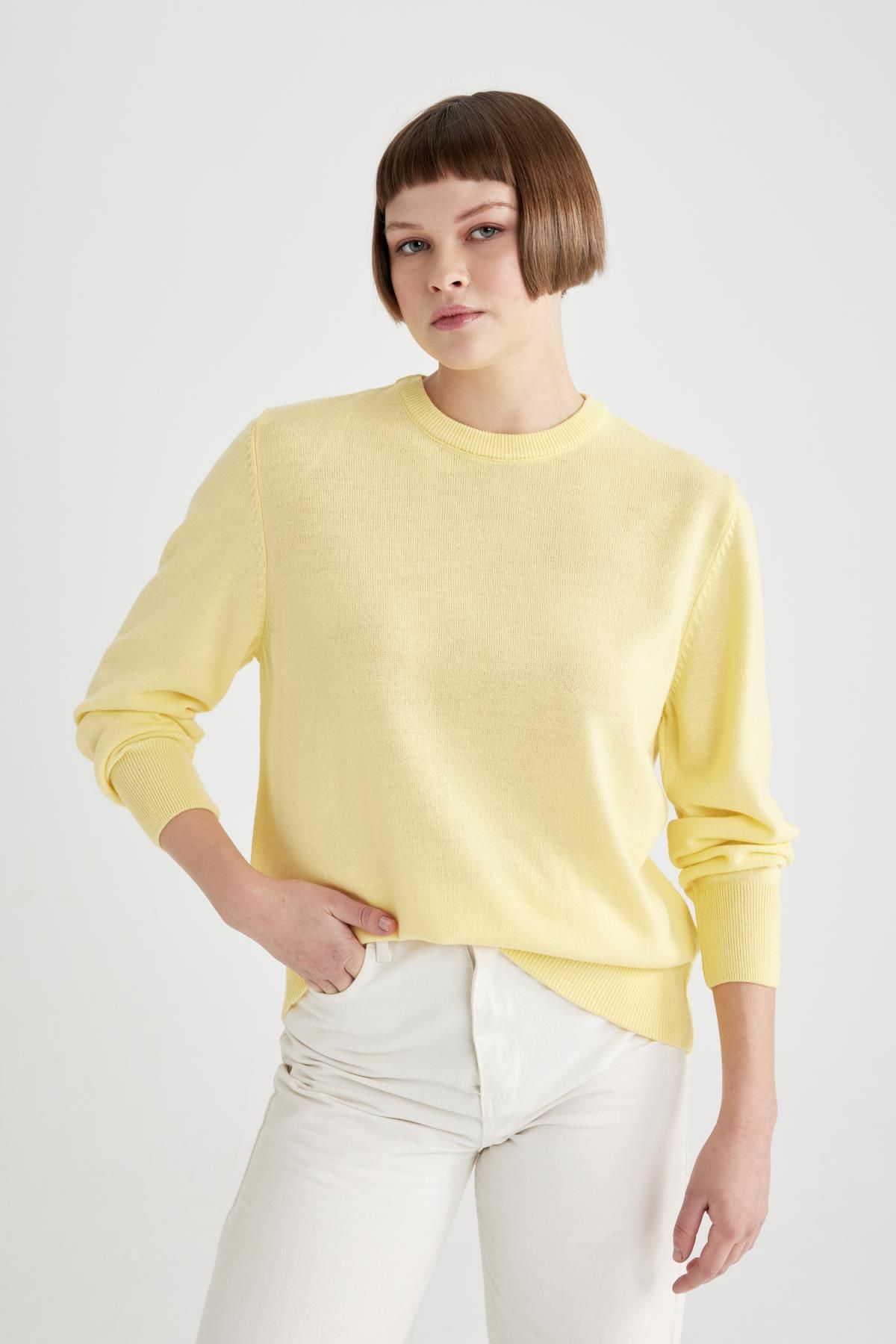 Bild von DeFacto Basic-strickpullover Mit Normaler Passform Und Rundhalsausschnitt C0058ax23wn für Damen - M