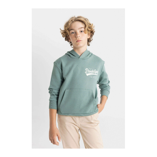 Bild von DeFacto Grünes Schul-Sweatshirt für Jungen – Bedruckt, Mit Tasche und Kapuze