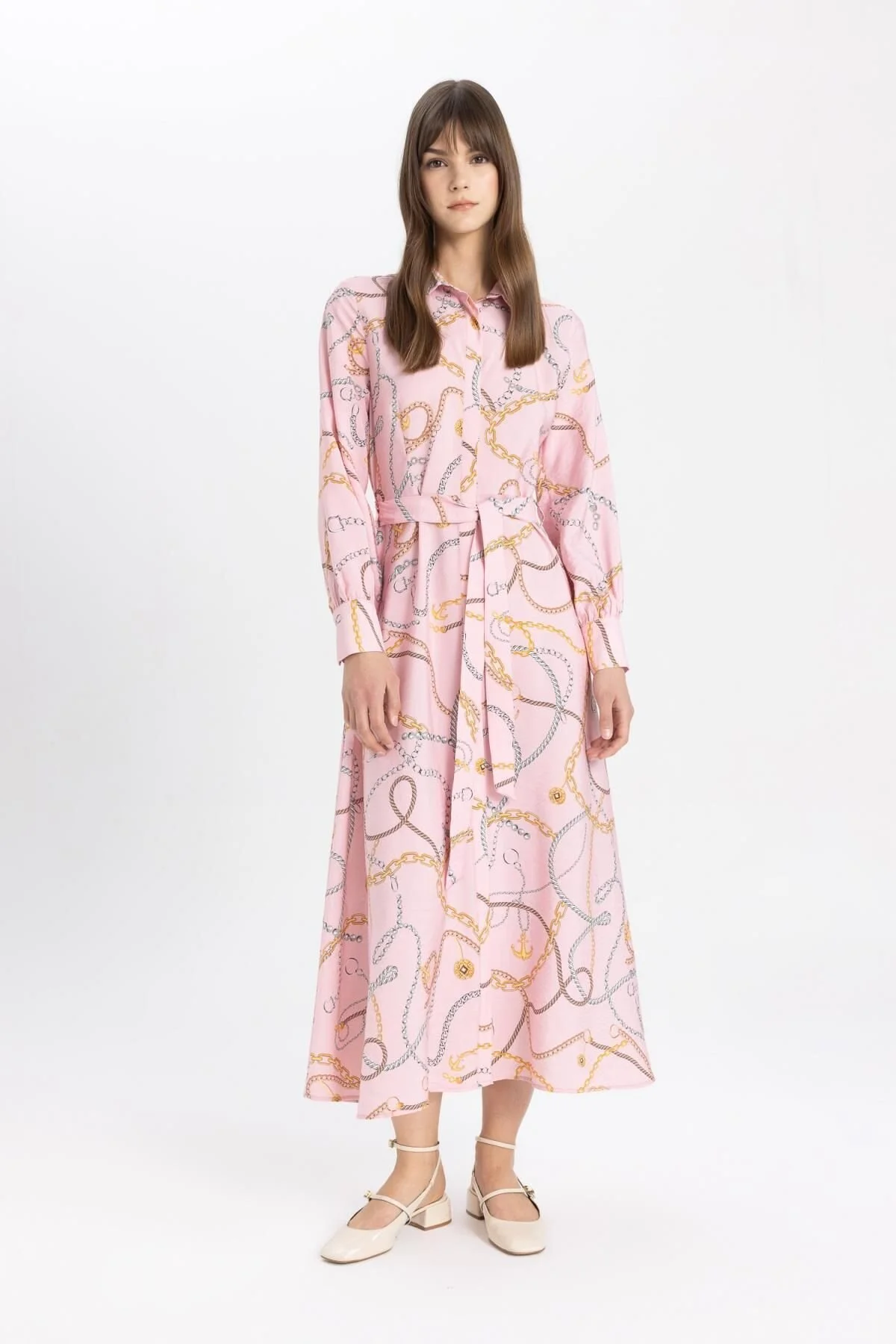 Bild von DeFacto Gemustertes Hemdkragen-langarmkleid – C5622ax24sp für Damen - Standard