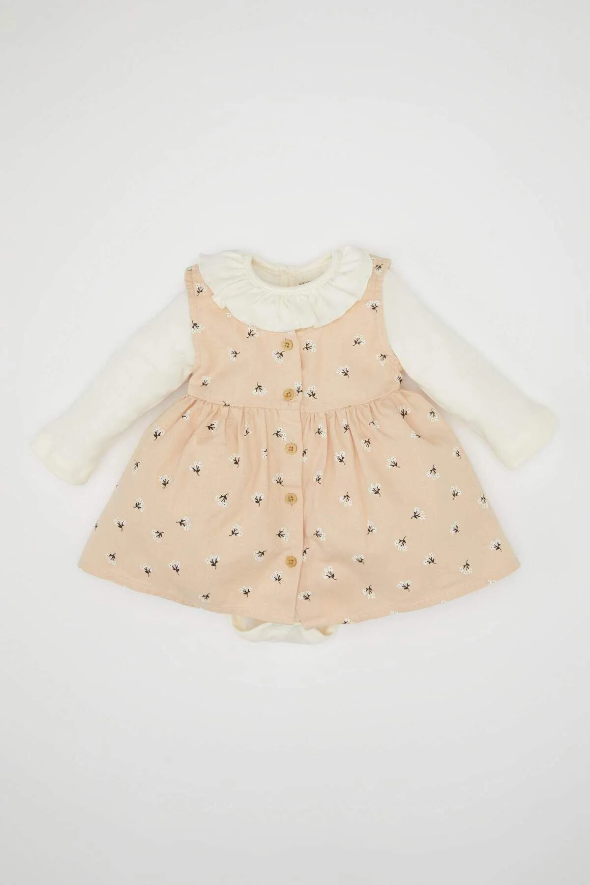 Bild von DeFacto 2-teiliges Set Für Baby-mädchen – Langärmeliger Body Mit Druckknopfverschluss Und Geknöpftes Kleid Mit Blumenmuster für Damen - 18–24 Monate