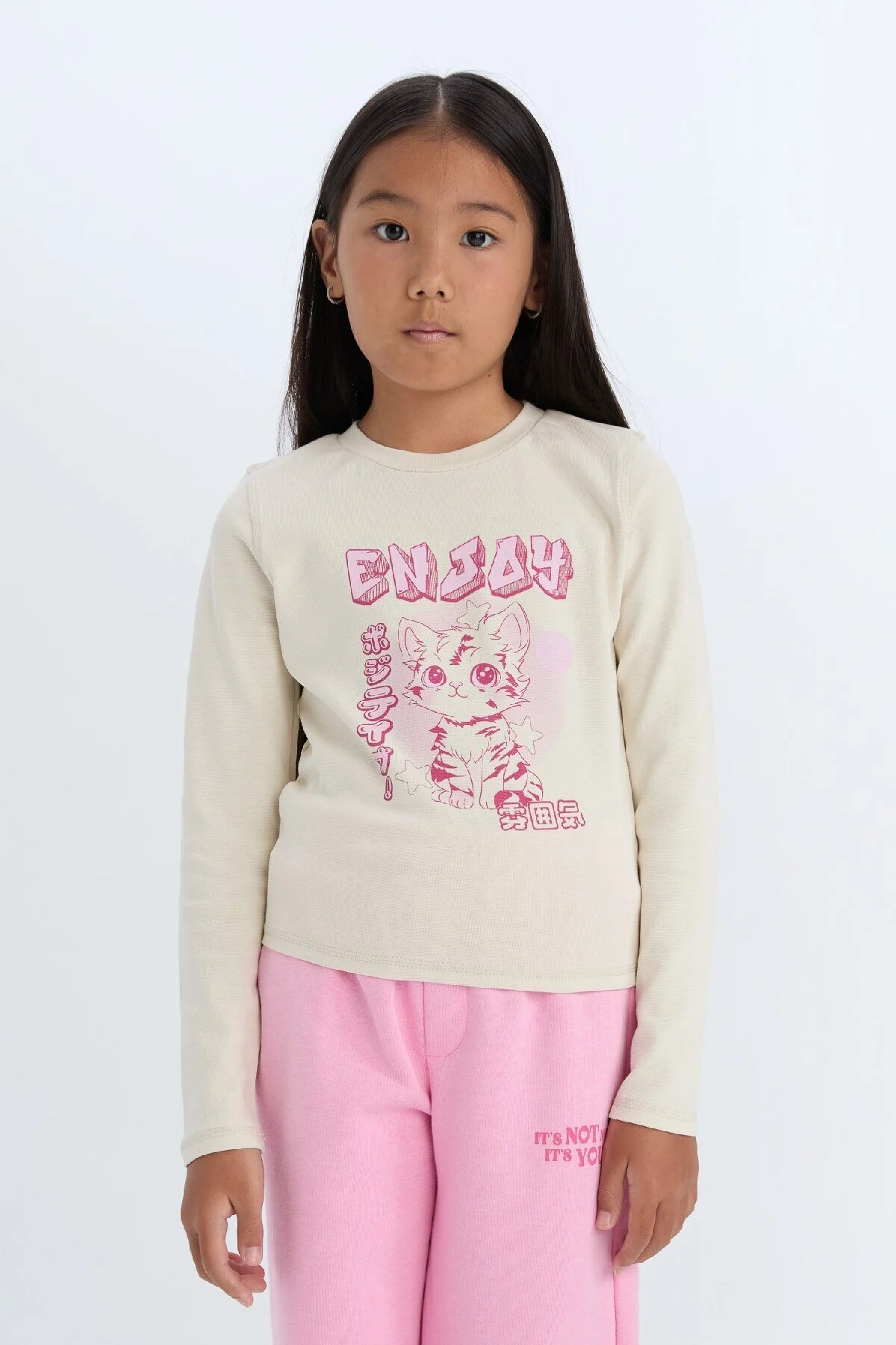 Bild von DeFacto Mädchen-crop-t-shirt Mit Rundhalsausschnitt, Bedruckt, Gerippt, Langärmlig, für Damen - 13–14 Jahre
