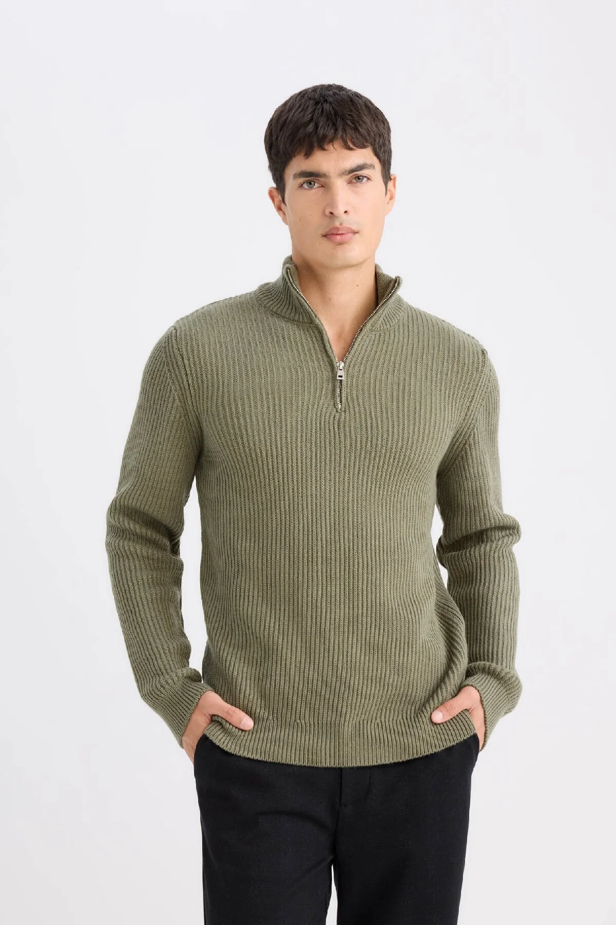 Bild von DeFacto Strickpullover Mit Bato-kragen Und Reißverschluss – Standard-passform, Gerader Schnitt B0578ax24wn für Herren - 2XL