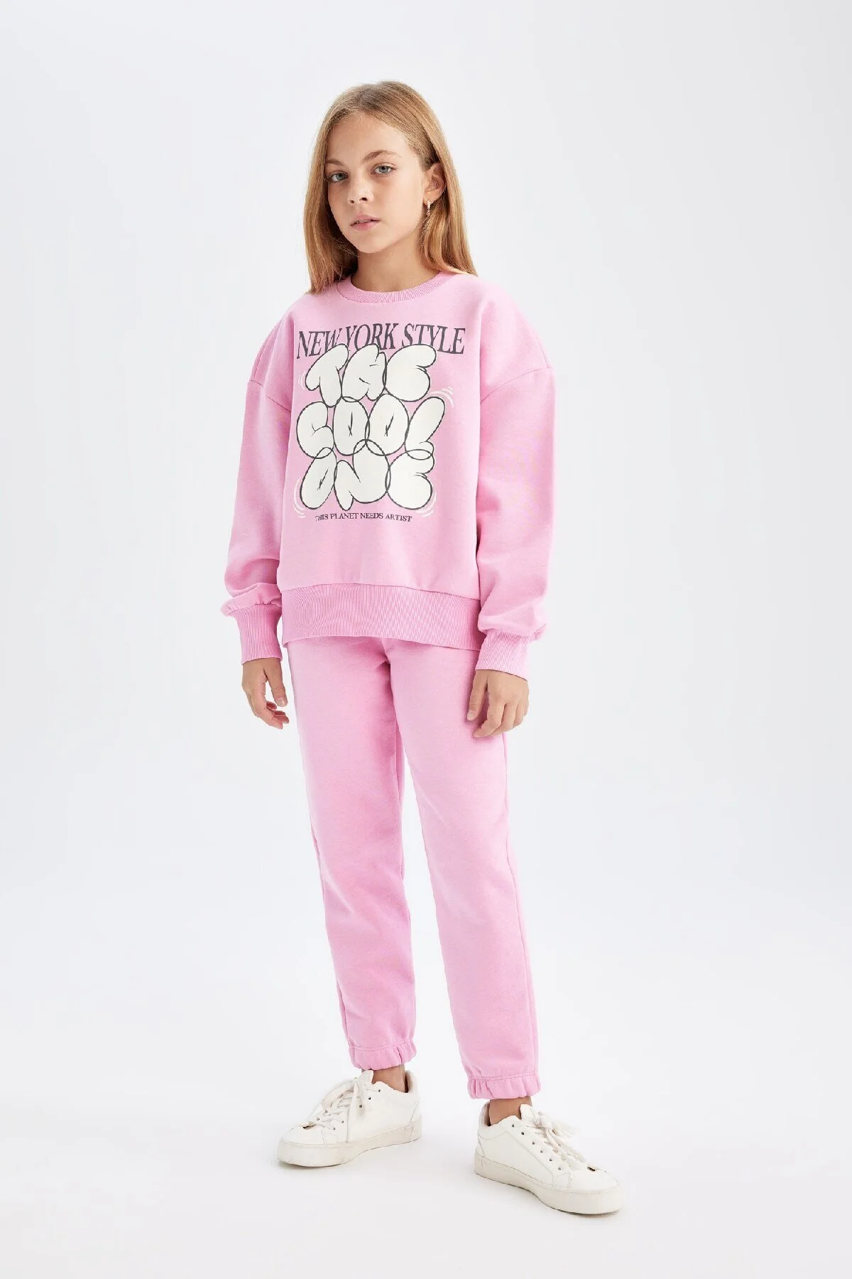 Bild von DeFacto 2-teiliges Set Für Mädchen, Bedrucktes, Dickes Sweatshirt Mit Rundhalsausschnitt Und Elastischer Taille, Jogginghose für Damen - 11–12 Jahre