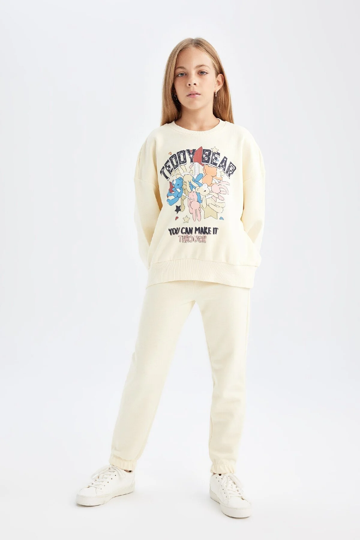 Bild von DeFacto 2-teiliges Set Für Mädchen, Bedrucktes, Dickes Sweatshirt Mit Rundhalsausschnitt Und Elastischer Taille, Jogginghose für Damen - 11–12 Jahre