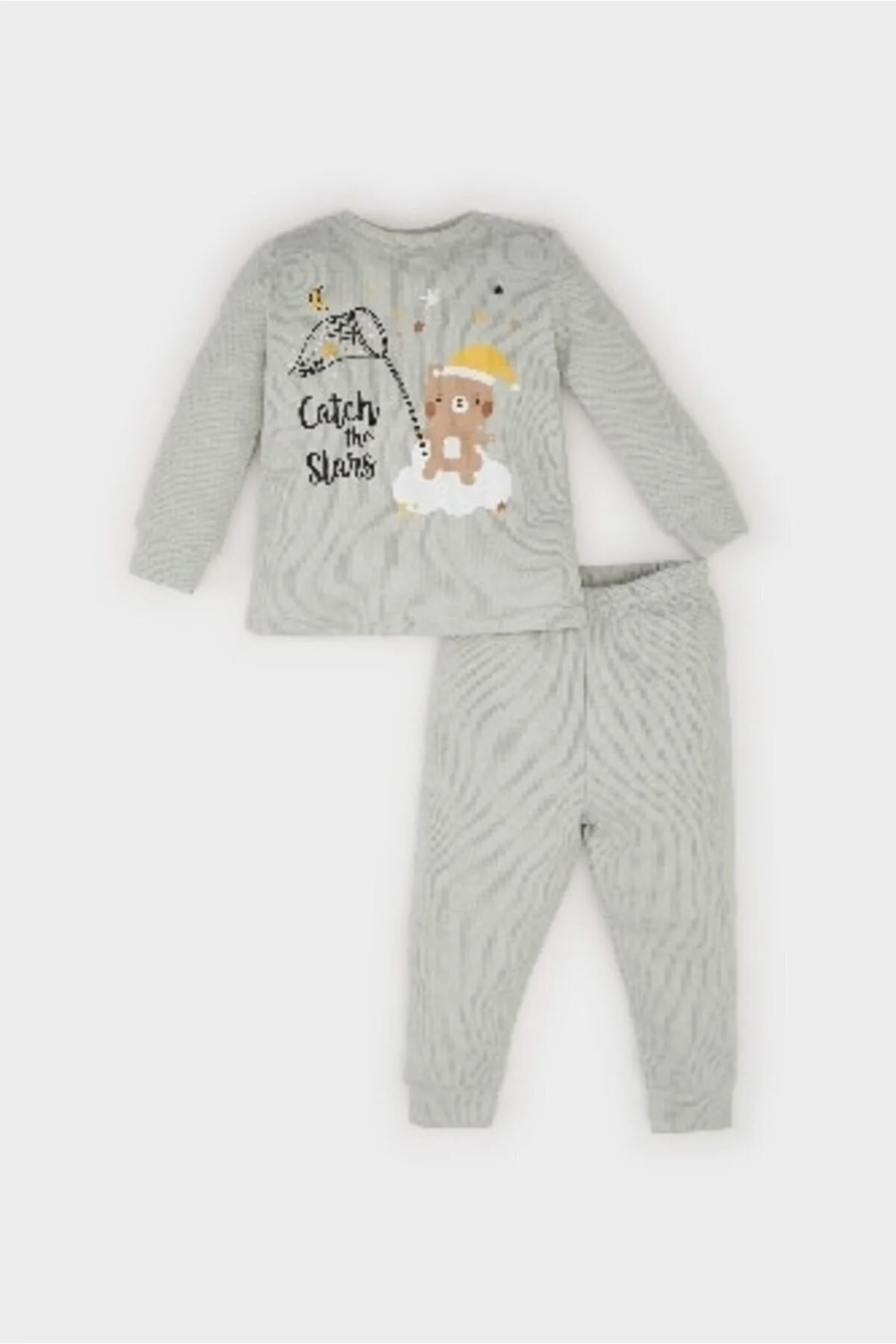 Bild von DeFacto Baby-pyjama-set Für Jungen – Waffelmuster, Rundhalsausschnitt, Bärenmuster, Lange Ärmel, Elastische Taille, D5 für Herren - 9–12 Monate