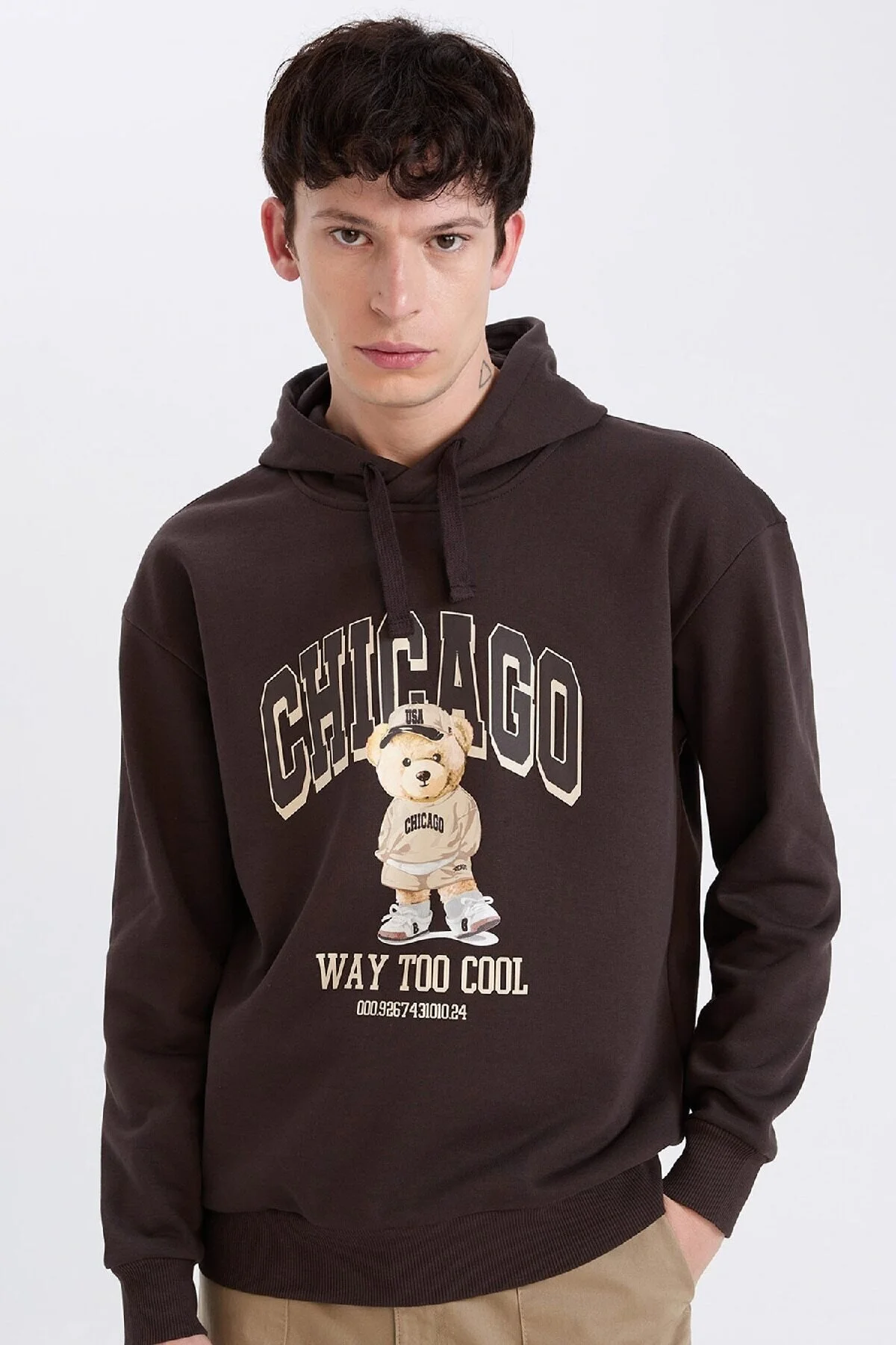 Bild von DeFacto Boxy Fit Bedrucktes Sweatshirt Mit Kapuze für Herren - L