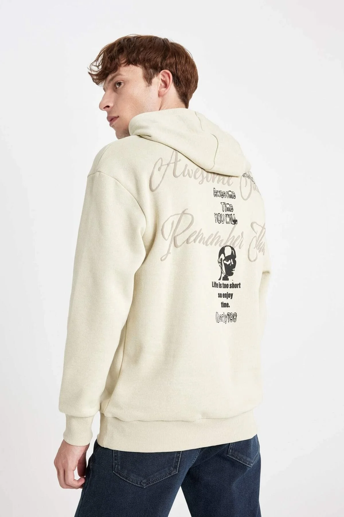 Bild von DeFacto Boxy Fit Sweatshirt Mit Kapuze Und Bedrucktem Rücken für Herren - L
