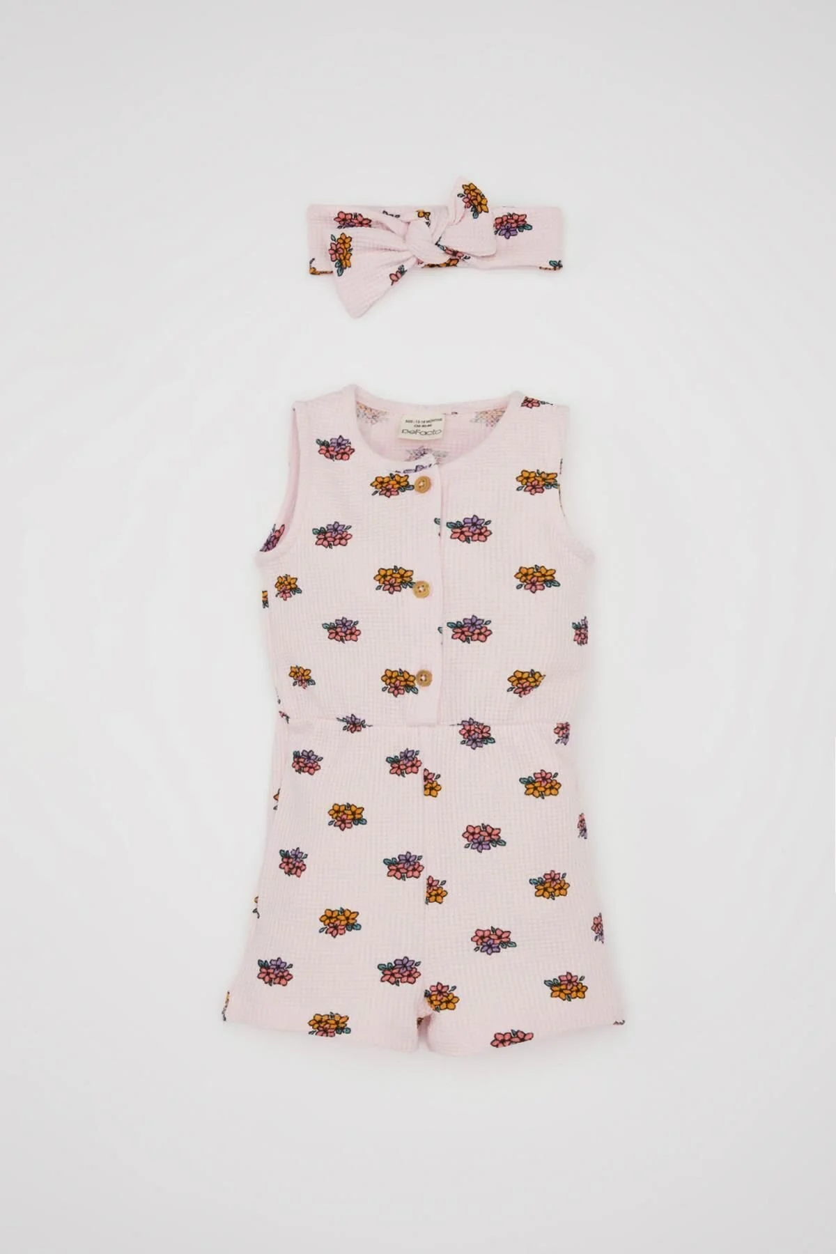 Bild von DeFacto Ärmelloser Jumpsuit Mit Waffelmuster Und Haarband Im 2er-set Für Babys Mit Blumenmuster D3459a524hs für Damen - 6–9 Monate