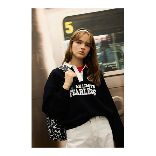 Bild von DeFacto Bedrucktes Oversize-Sweatshirt mit Polokragen in Schwarz