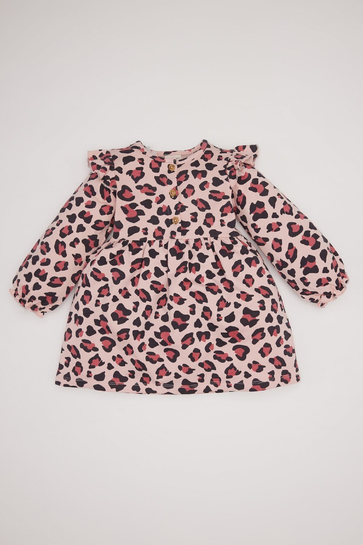 Bild von DeFacto Baby-mädchen-kleid Mit Leopardenmuster, Rundhalsausschnitt, Knopfleiste, Lange Ärmel, für Damen - 3–4 Jahre