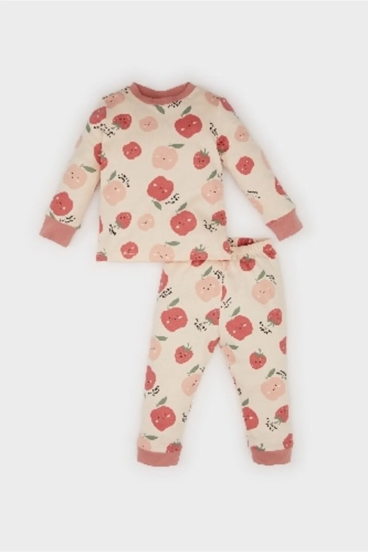 Bild von DeFacto Pyjama-set Für Babys Mit Fruchtmuster – Rundhalsausschnitt, Lange Ärmel, Elastische Taille, Langer Boden D7171a524w für Damen - 3–4 Jahre