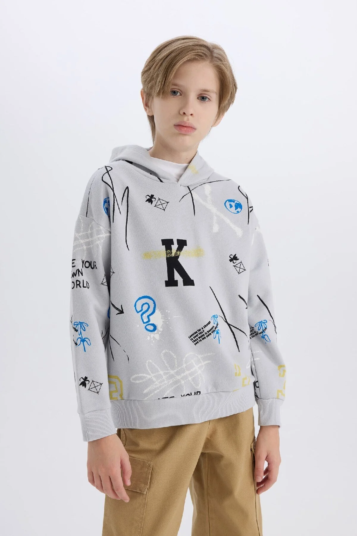 Bild von DeFacto Gemustertes Oversize-sweatshirt Für Jungen – Dick Und Mit Kapuze für Herren - 11–12 Jahre