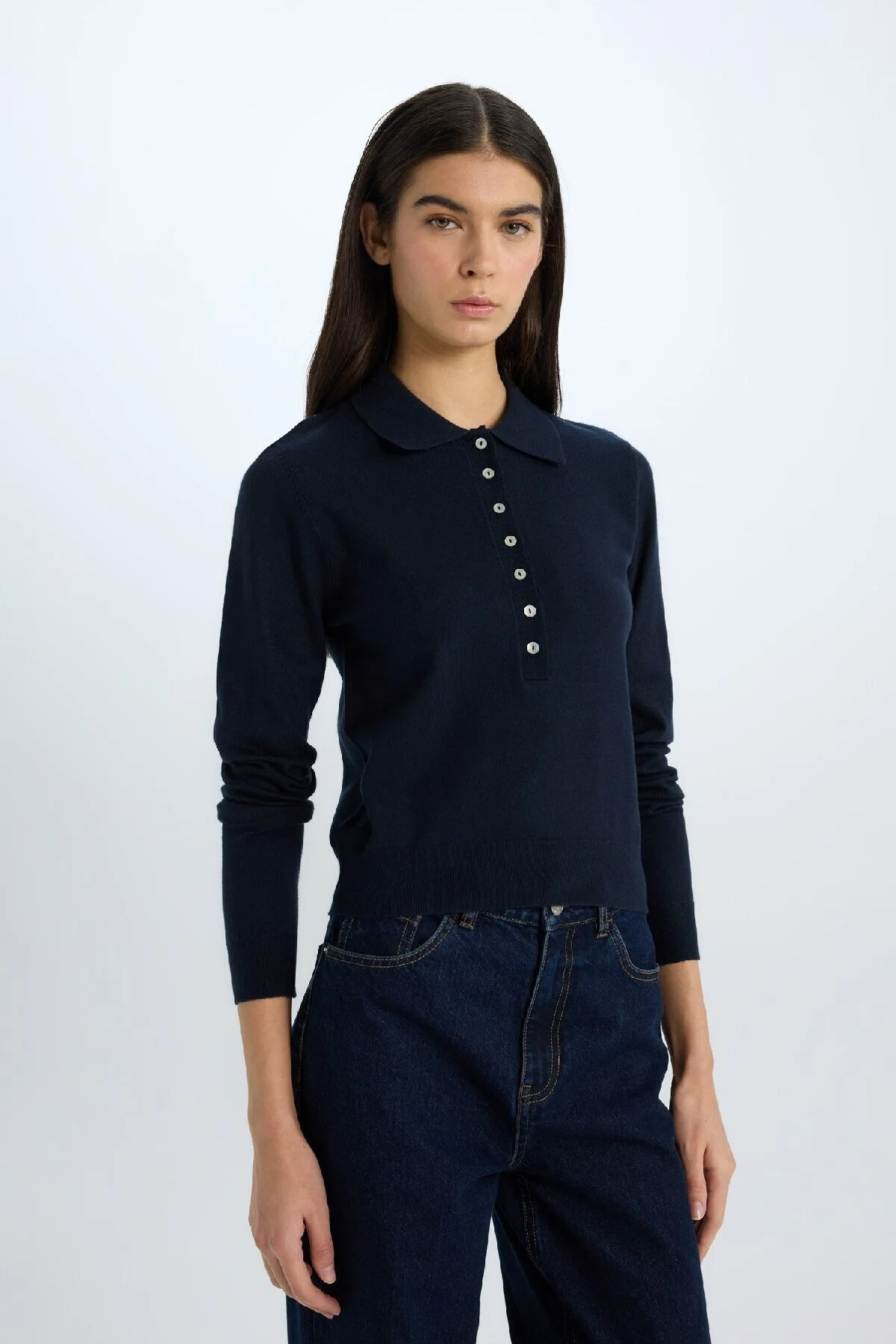 Bild von DeFacto Basic-strickpullover Mit Regulärer Passform Und Polokragen für Damen - L