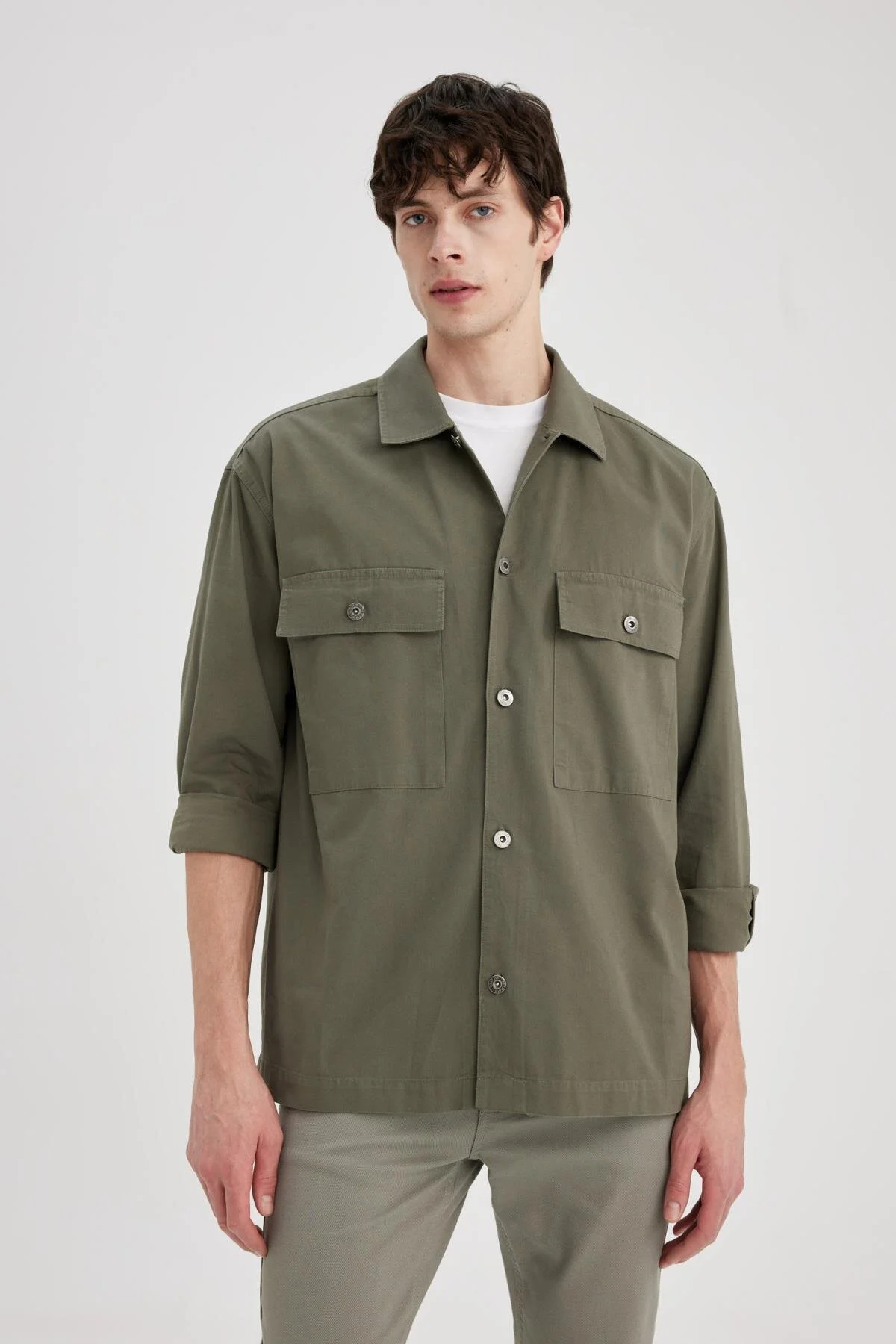Bild von DeFacto Übergroßer, Weit Geschnittener Polokragen-twill-langarmshirt-mantel C2896ax24sp für Herren - XL
