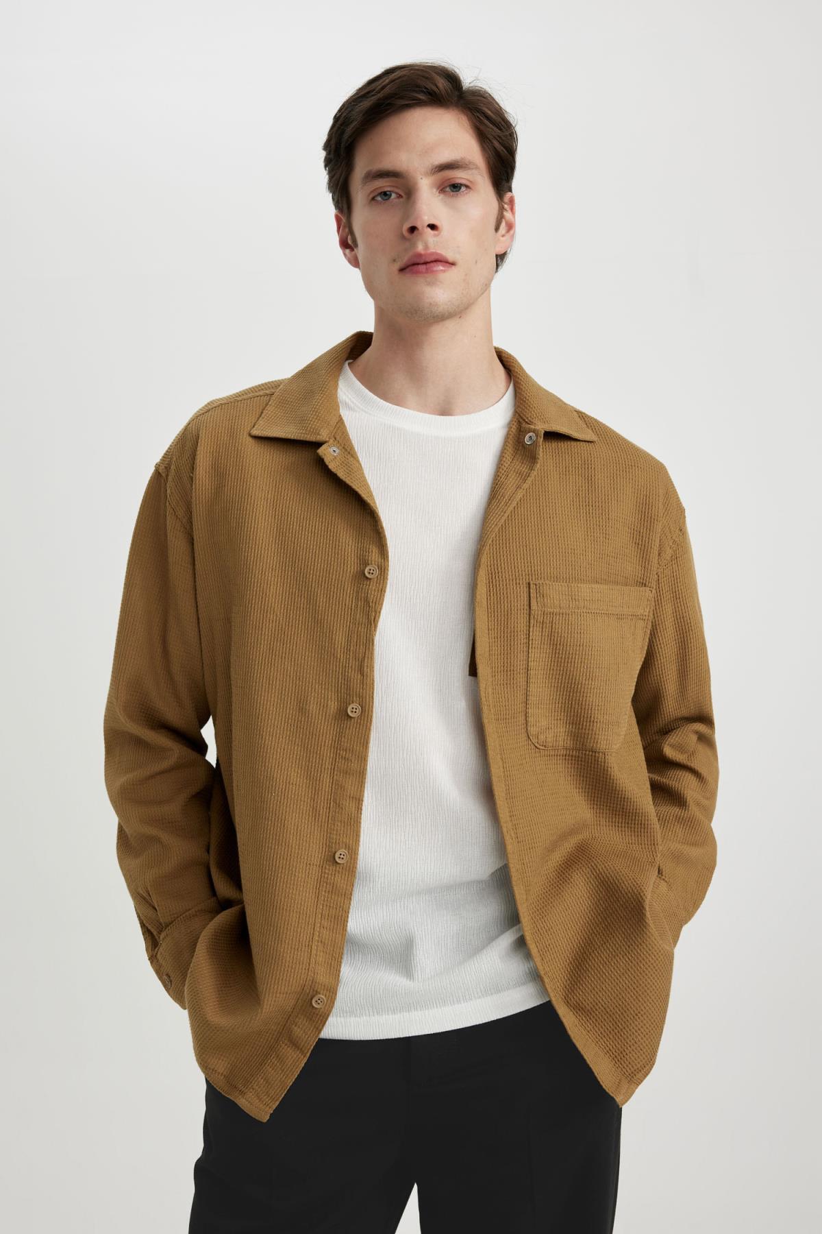 Bild von DeFacto Übergroßes, Weit Geschnittenes Baumwoll-langarmshirt Mit Polokragen C2841ax24sp für Herren - S