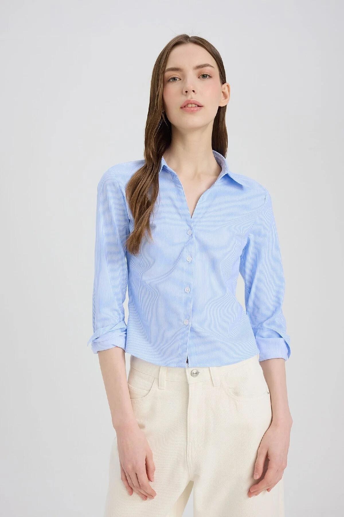 Bild von DeFacto Maßgeschneidertes Basic-langarmshirt Aus Einfarbigem Bengalin für Damen - XL