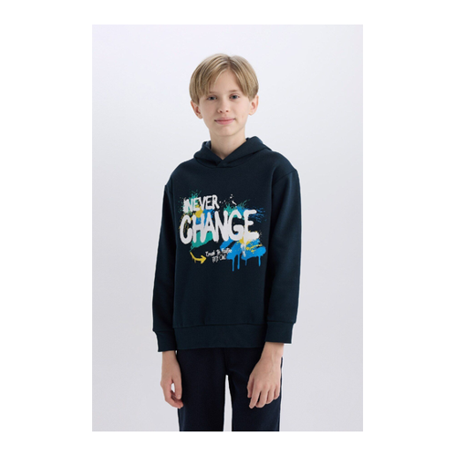 Bild von DeFacto Weicher, Pelziger Kapuzenpullover für Jungen – Bedruckt D6218a824cw