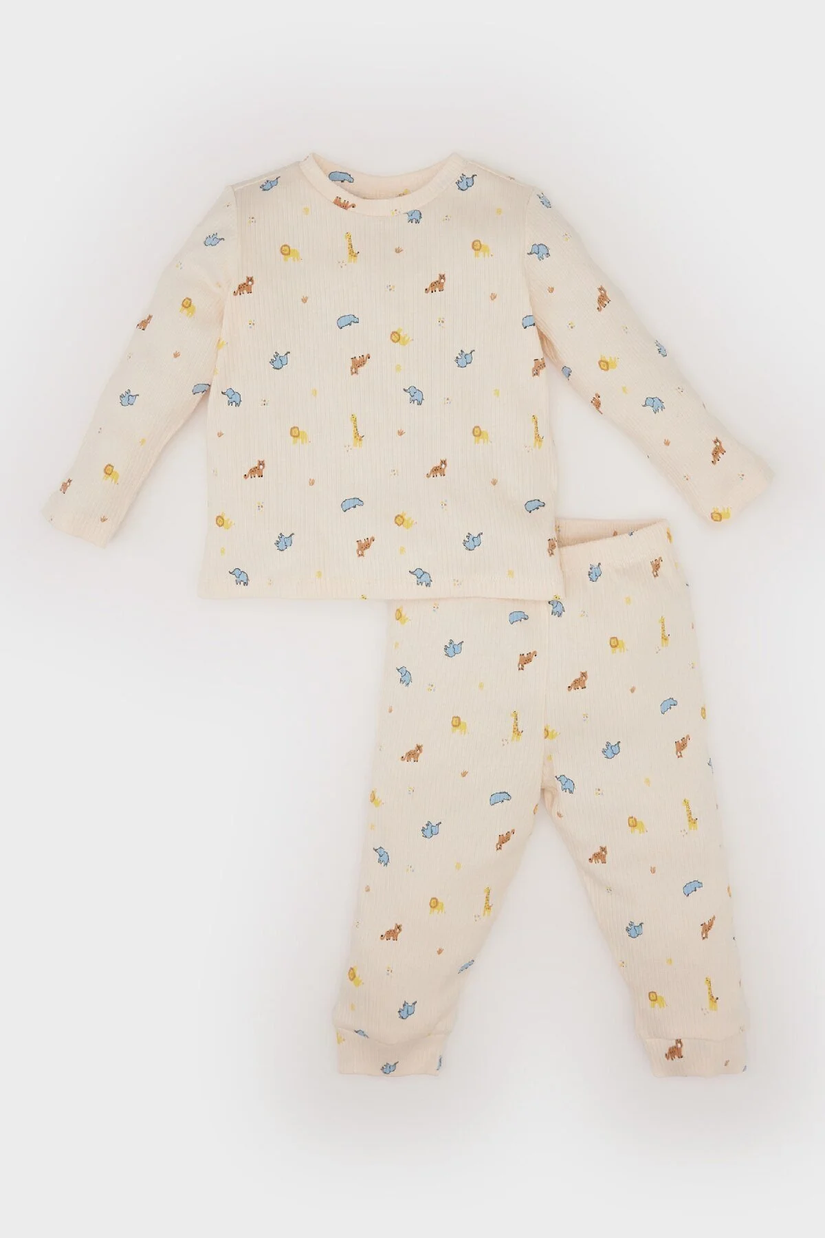 Bild von DeFacto Baby-pyjama-set Für Jungen – Safari-print, Geripptes Leibchen, Lange Ärmel, Elastische Taille Oben für Herren - 5–6 Jahre