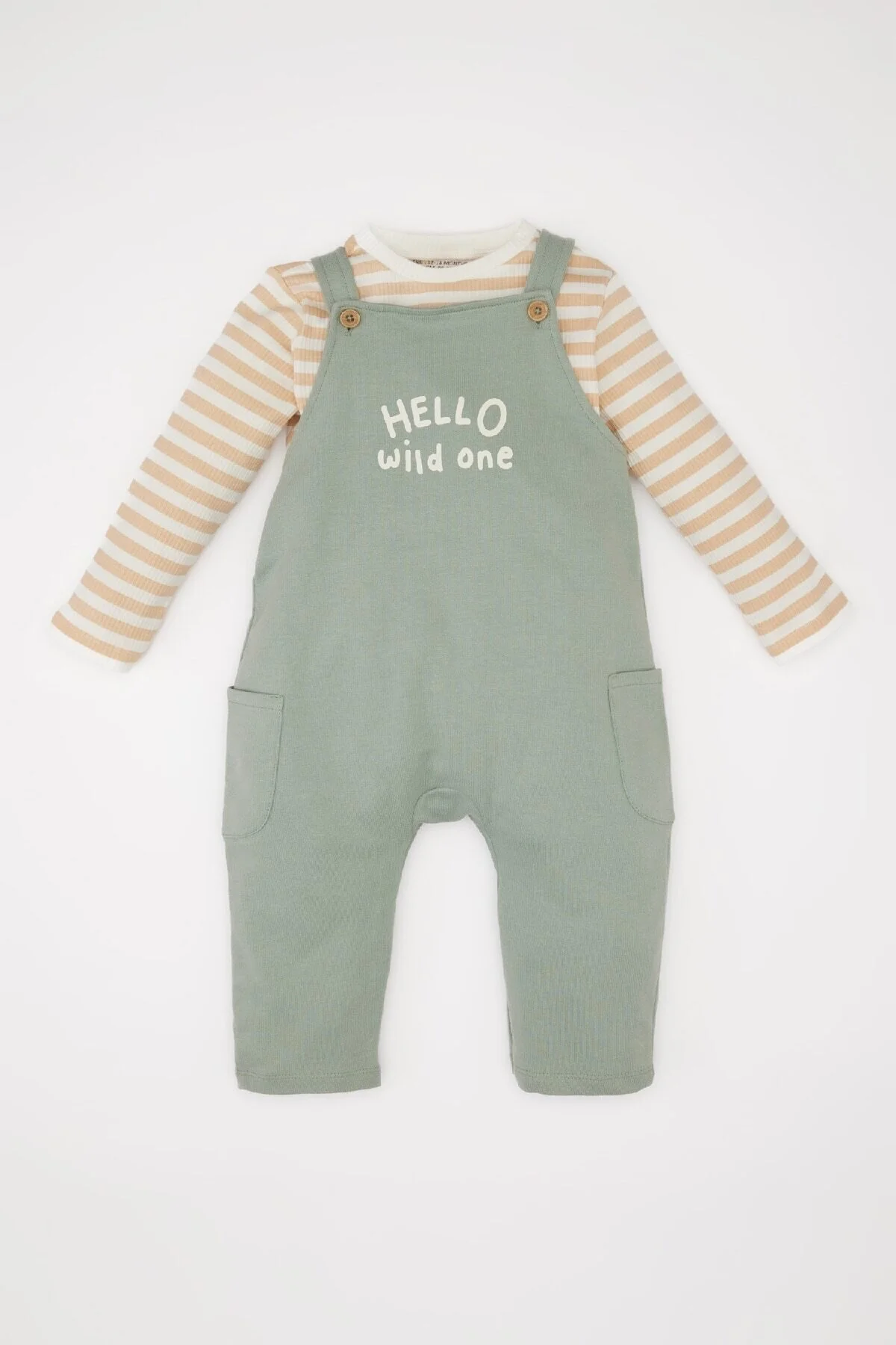 Bild von DeFacto 2-teiliges Set Für Babys – Gestreiftes Langarm-t-shirt Und Bedruckter Strampler D8708a525sp für Herren - 9–12 Monate