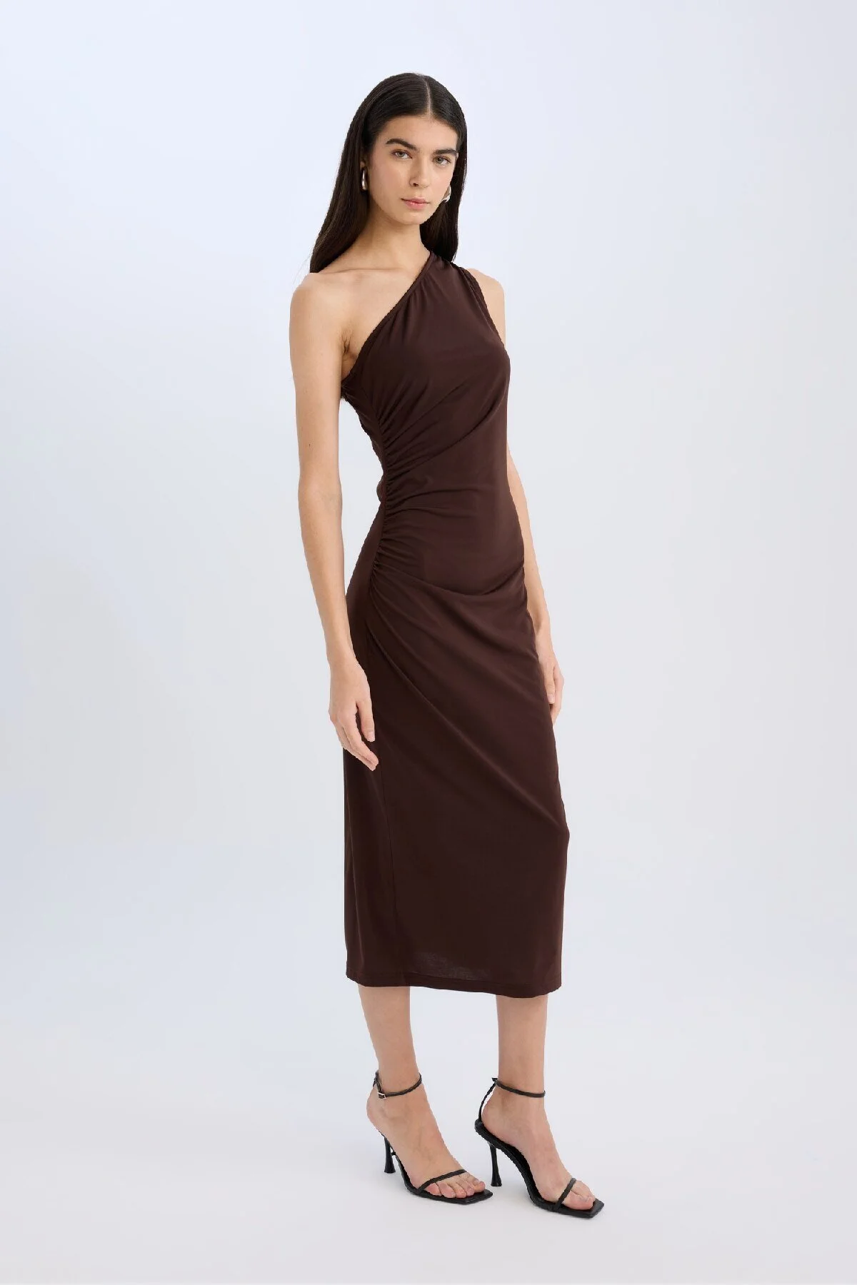 Bild von DeFacto Bodycon Body Wrap Basic Plain One-shoulder-midikleid für Damen - S