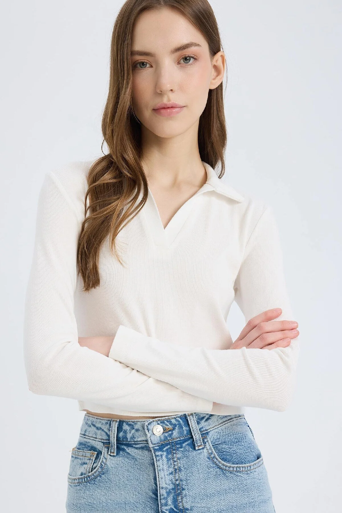 Bild von DeFacto Fitted Polo Neck Basic Plain Modal Langarm-t-shirt für Damen - XL