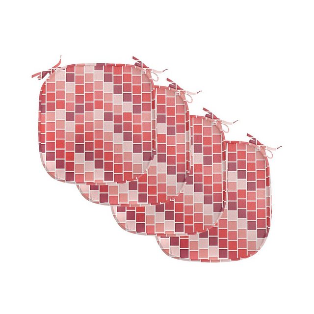 Bild von ABAKUHAUS Geometrisch Polster für Esszimmerstühle, Tile Quadratisch Rechteck, Dekoratives wasserfestes Kissen mit Riemen für Küchensitze, 40 cm x 40 cm-4er Pack, Coral Rose Getrocknete Rose