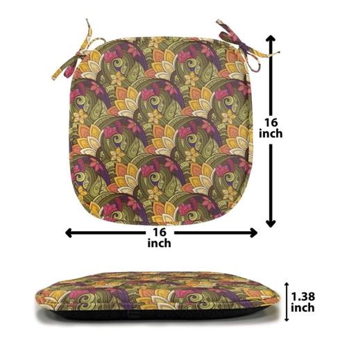 Bild von Abakuhaus Stuhlkissen Dekoratives wasserfestes Kissen mit Riemen für Küchensitze, Bohemien Blumen Folklore, ABAKUHAUS Mauve Polster für Esszimmerstühle, Blumen Folklore, Dekoratives wasserfestes Kissen mit Riemen für Küchensitze, 40 cm x 40 cm-12er Pack, Getrocknete Rosen-Rosa