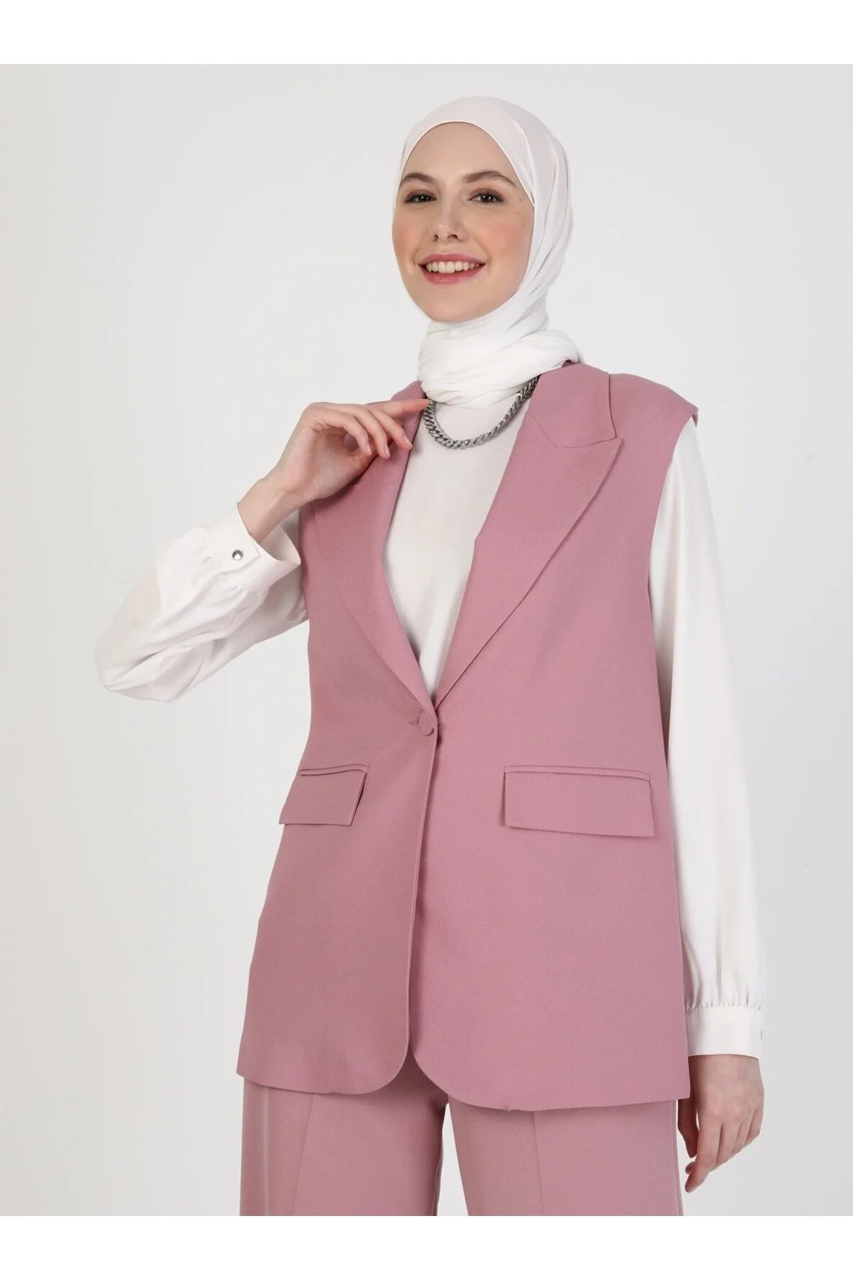 Bild von Refka Weste Mit Taschendetail Getrocknete Rose für Damen - 44
