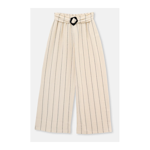 Bild von Dagi Ecru-schwarze Gewebte Hose für Damen - M/L