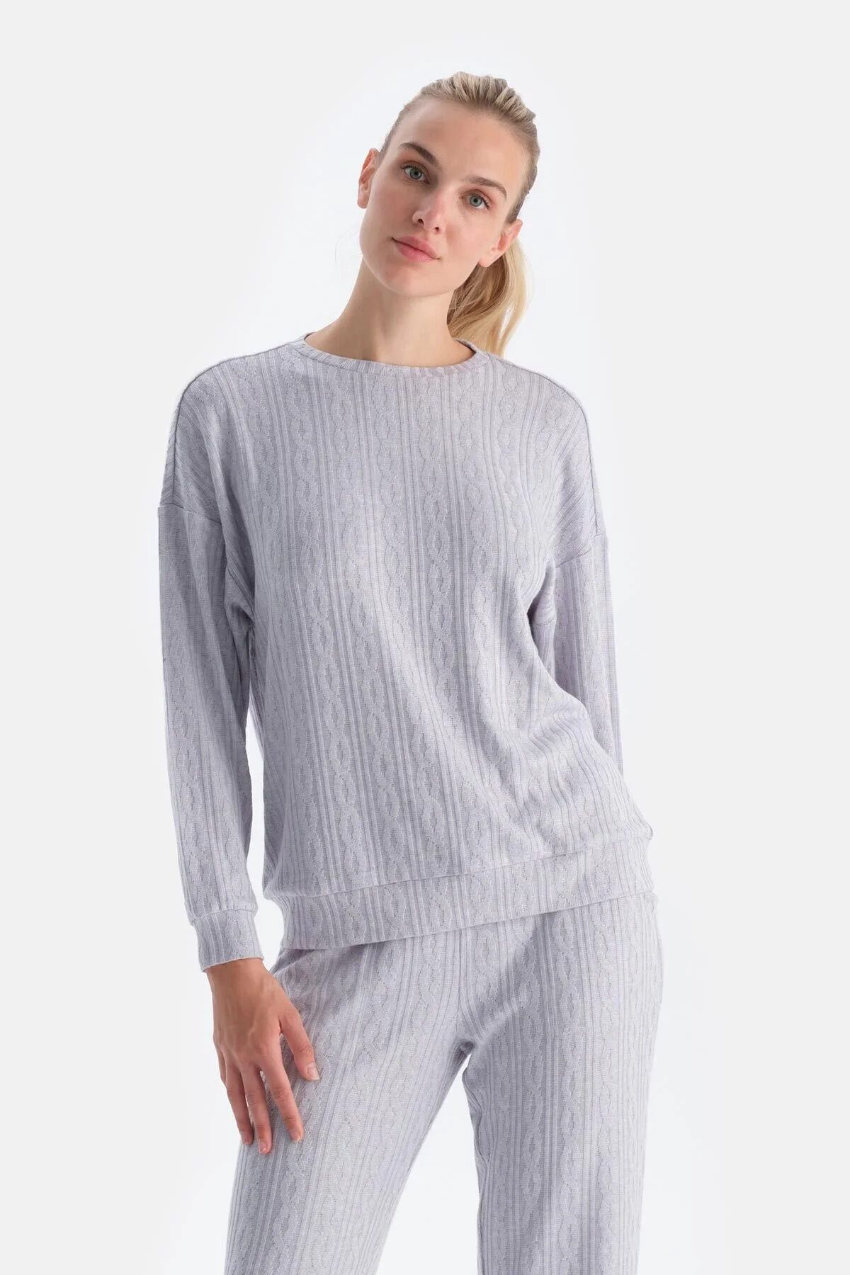 Bild von Dagi Graues Strick-sweatshirt Mit Rundhalsausschnitt für Damen - L